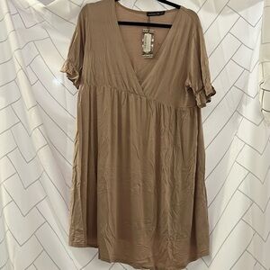 Maternity wrap, frill sleeve shift dress